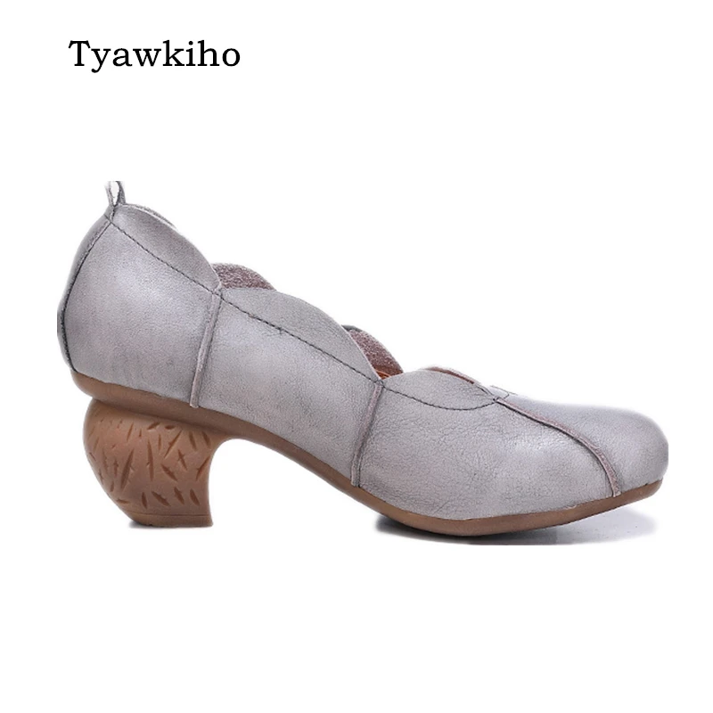 Tyawkiho/ г., весенние женские кожаные туфли-лодочки женская обувь серого цвета из натуральной кожи на высоком каблуке 5 см Брендовые женские туфли-лодочки ручной работы без застежки