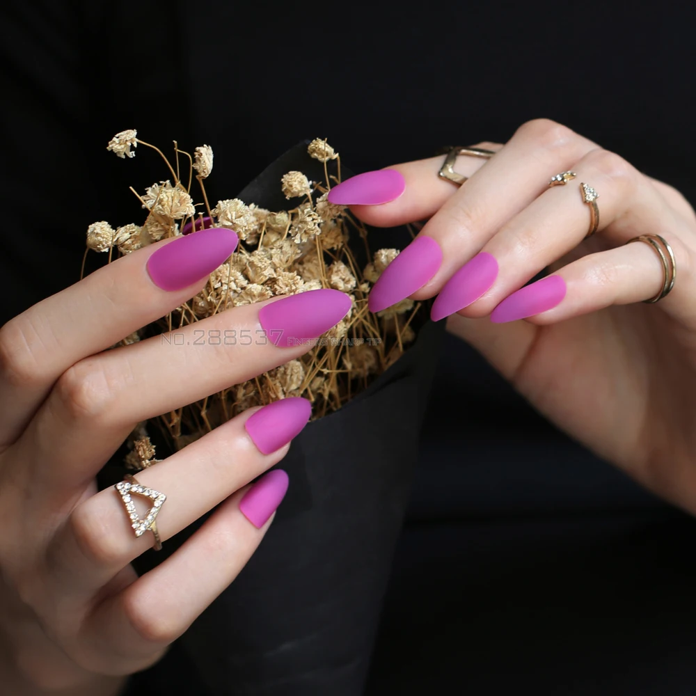 Длинные ногти на шпильках искусственные с коричневой розой мягкие заостренные