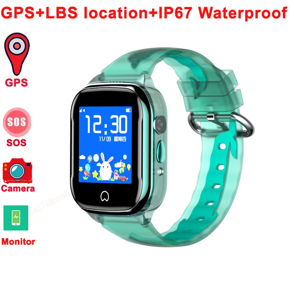 green Детские умные часы gps Smartwatch IP67 водонепроницаемые умные часы дети анти-потеря Детские умные часы время Дети gps часы трекер - Цвет: green