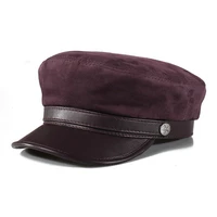 2021 spring genuine leather suede sailing hats for menwomen leisure flat navy caps with metal belt brownpurple soft gorra