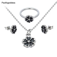 black color flower stainless steel jewelry set