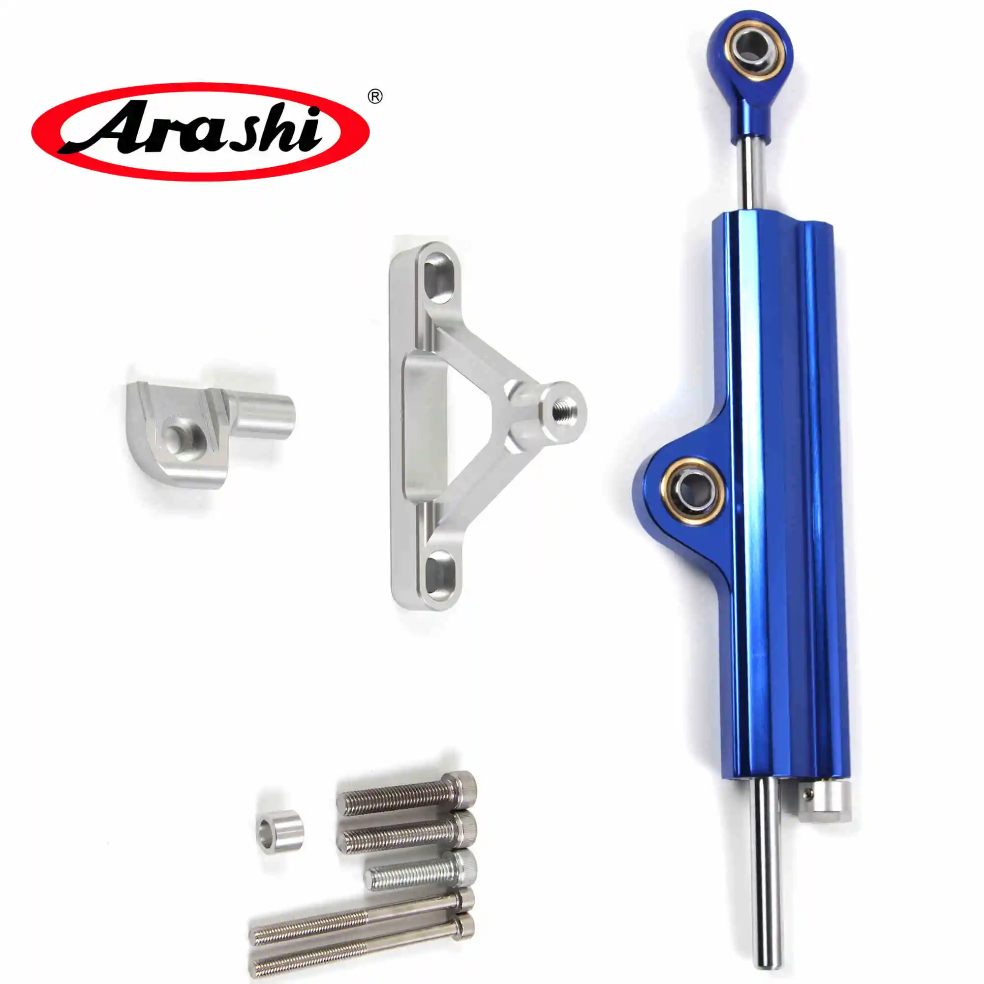 Blue Silver Bracket Араши рулевой демпфер стабилизатор для KAWASAKI Ninja ZX6R 2007 2008 ZX-6R Двигателя аксессуары алюминиевые Кронштейны нержавеющей - Цвет: Blue Silver Bracket