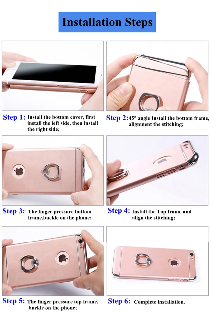 Роскошный чехол с 3D алюминиевым кольцом-подставкой для iPhone 7, 6, 6S Plus, съемный чехол для телефона с полной защитой 360, чехол для iPhone 5, S, 5S, SE