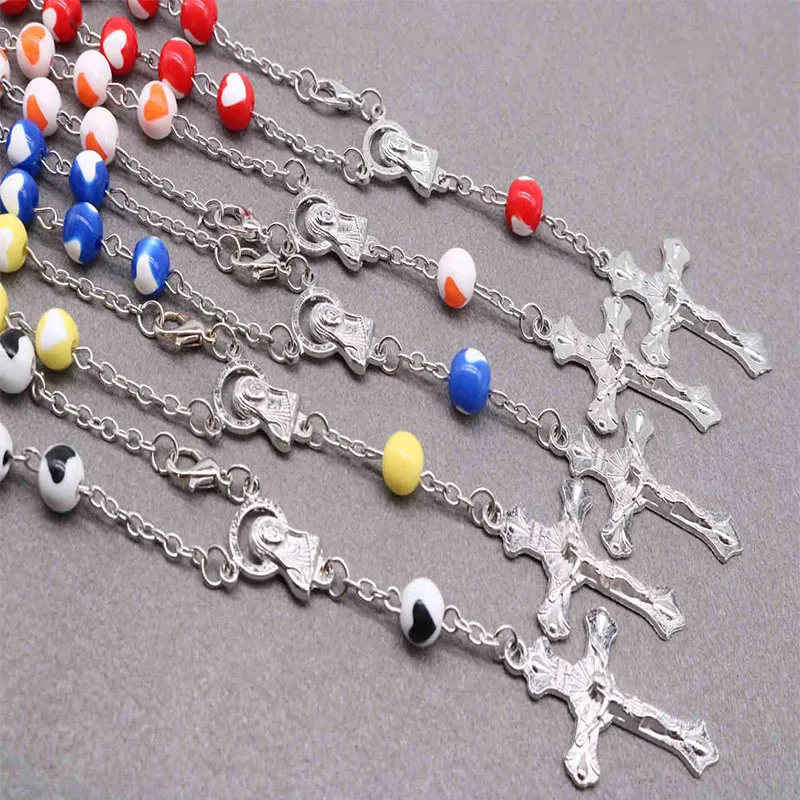 Браслет из 8 мм Love Beads Cross Rosary браслет Christ Jesus Подвеска Центр Марии и перекрестный
