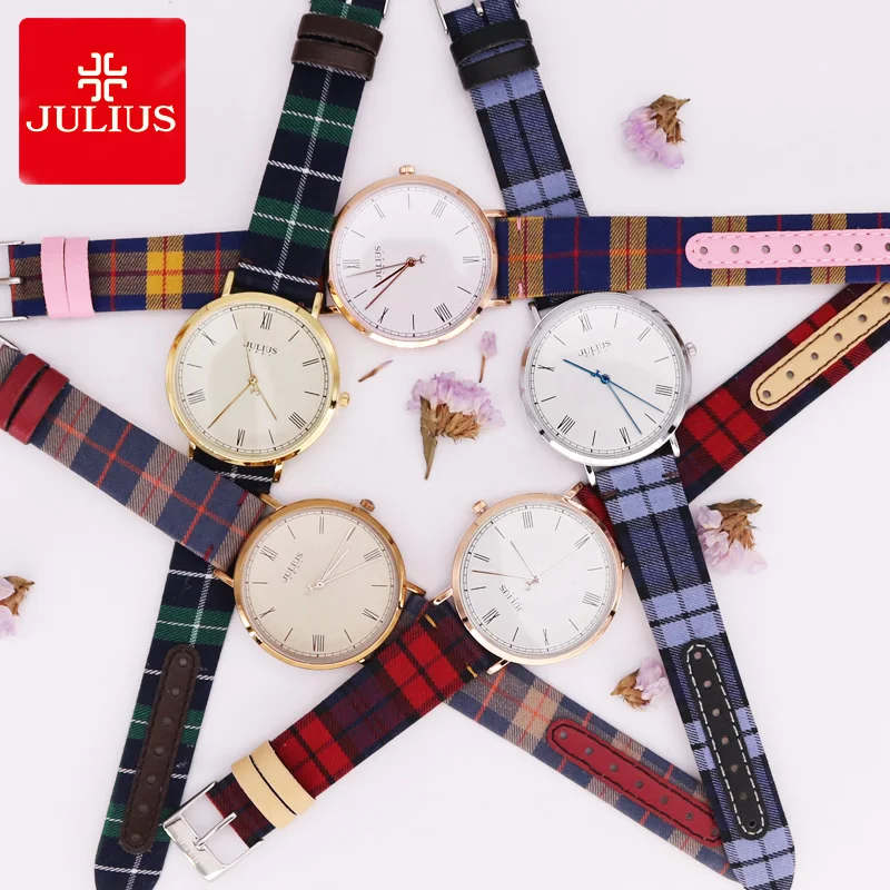 Часы Julius женские кварцевые в японском стиле унисекс модные британском клетку с
