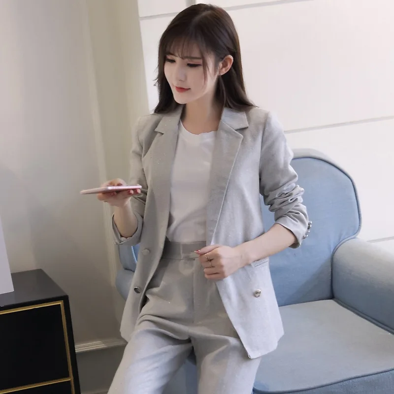 Фото Women's suits thickened small suit trousers two sets of women 2019new autumn and winter OL women's casual solid color wild loose Women's suits thickened small suit trousers two sets of women 2019new autumn and winter OL women's casual solid color wild loose