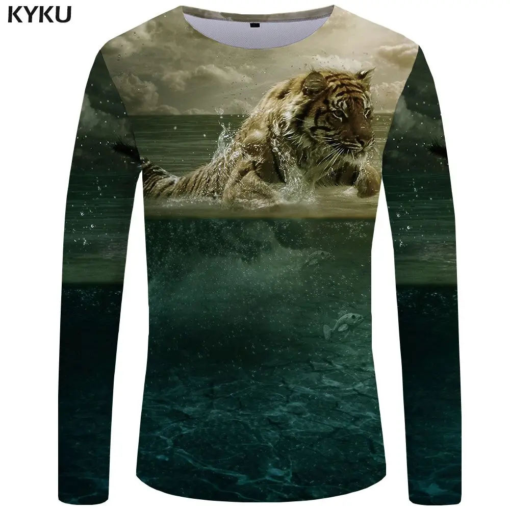 3d t shirt 15 Бренд KYKU, футболка с тигром, Мужская футболка с длинным рукавом, с изображением животных, крутая, интересная уличная одежда, желтая, 3d футболка, одежда с графическим рисунком - Цвет: 3d t shirt 15