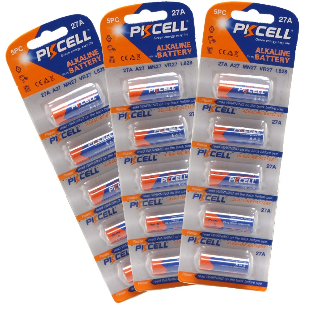 5 шт./1 упаковка Pkcell 27A/MN27/GP27A/L828/A27 12 В батареи Новые щелочные одиночные батареи для дверной звонок дистанционного управления