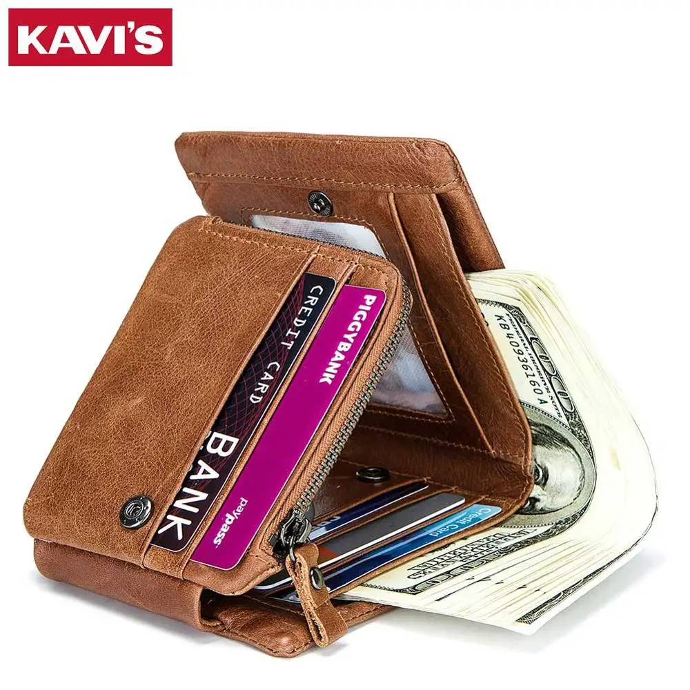 KAVIS Trifold дизайнерский держатель для карт, кошелек из натуральной кожи, мужской кошелек для монет, маленький портфель, зажим для денег, сумка Perse - Цвет: Brown S2