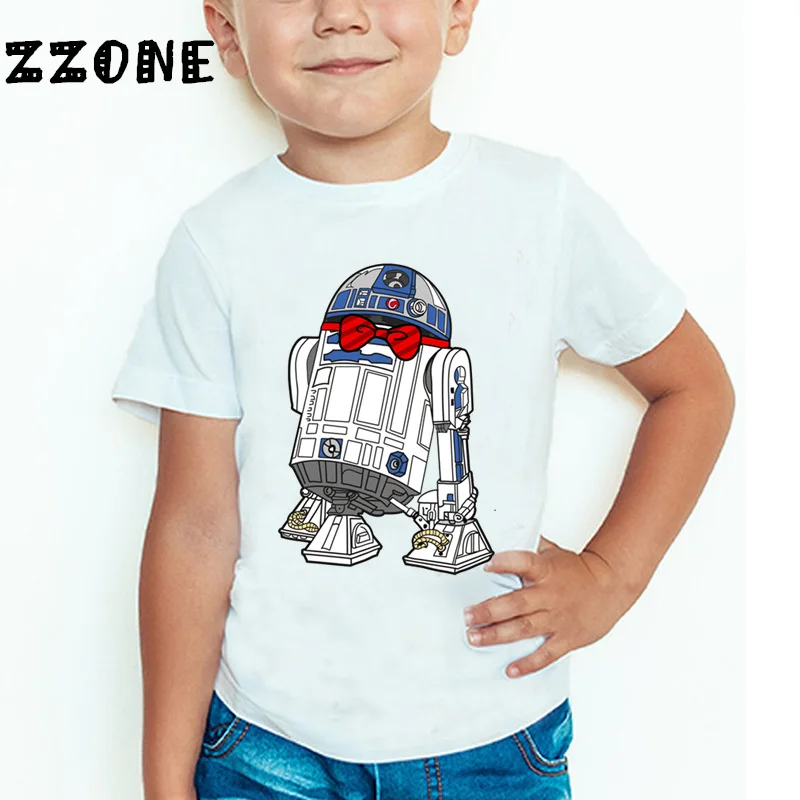 Забавная детская футболка с принтом «Звездные войны», «робот R2-D2» и «BB-8», летние топы для маленьких мальчиков и девочек, детская повседневная одежда, HKP5193 - Цвет: whiteC