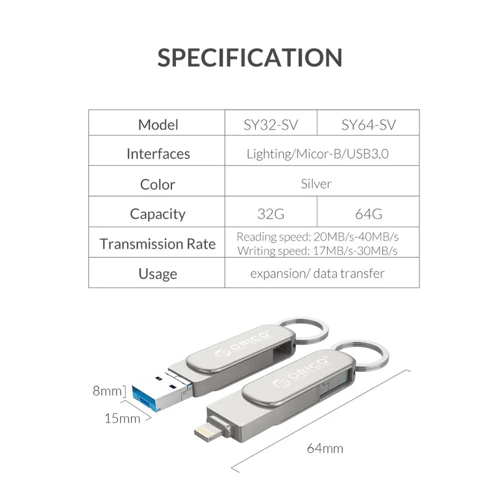USB флеш накопитель ORICO 3 в 1 64G 32G Micro B USB3.0 интерфейс поддержка дисков для систем