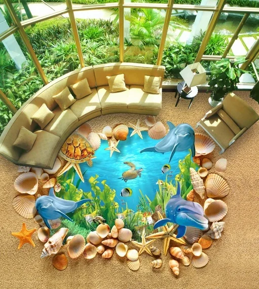

[Self-Adhesive] 3D Sand Beach Dolphin 5 Non-slip Waterproof Photo Self-Adhesive Floor Mural Sticker WallPaper Murals Print Decal