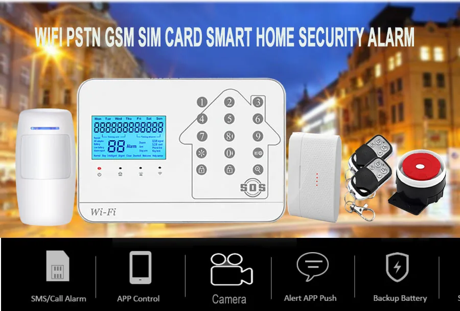 Высокое качество wifi+ GSM+ PSTN беспроводная домашняя система охранной сигнализации Поддержка iOS/Android приложение с солнечной беспроводной мигающей сиреной
