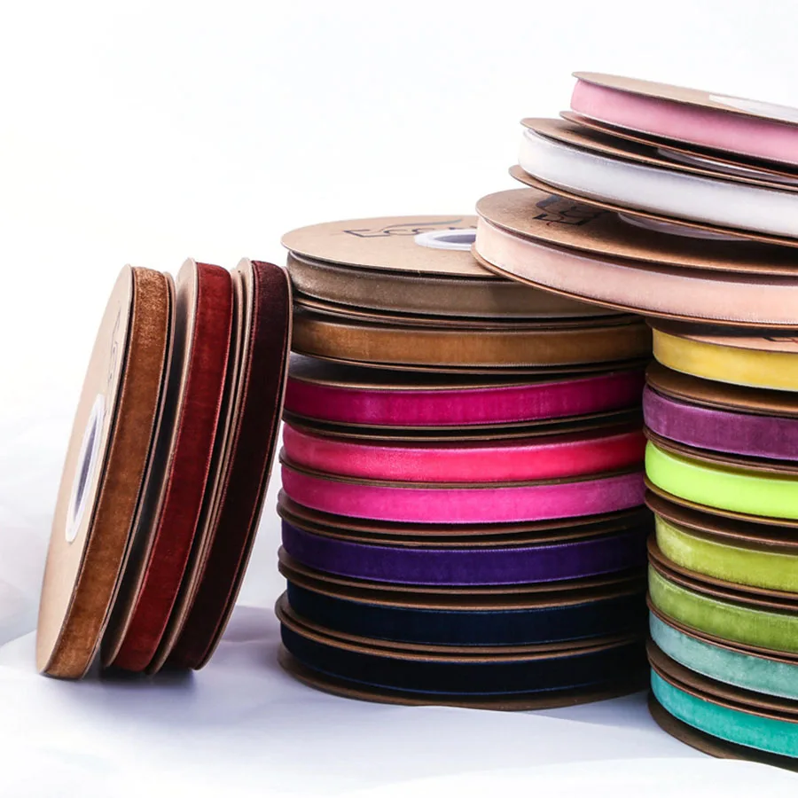 Бархатные декоративные ленты 10 мм 15 25 20 ярдов/рулон сплошная лента повязка на