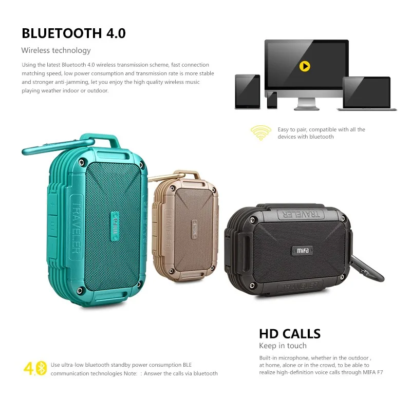 MIFA F7 Bluetooth 4,0 Динамик IP56: защита от пыли и воды Водонепроницаемый Динамик/AUX кабель/USB кабель. Кемпинг Динамик s металлический Корпус ударопрочность Динамик s
