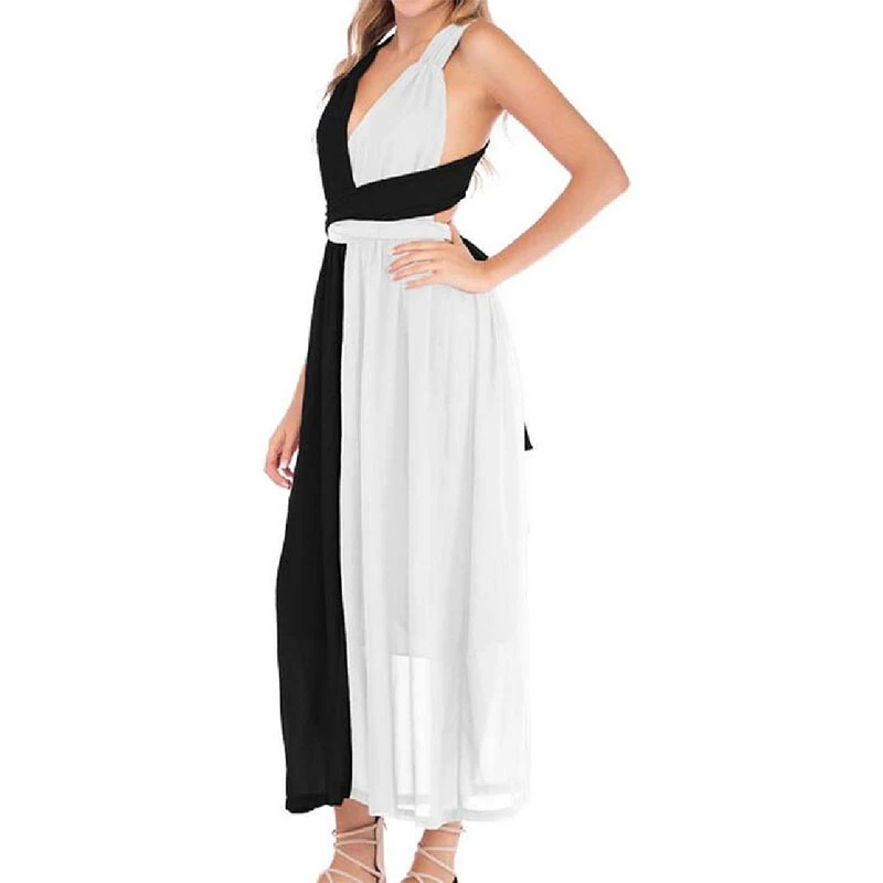 Женское платье с открытой спиной Черное и белое пляжное лето 2019 | Женская одежда
