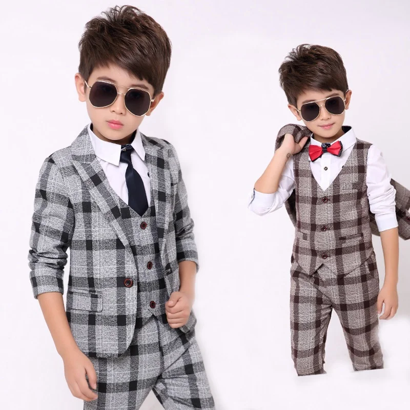 3 шт. клетчатый блейзер для мальчиков с жилетом|boys plaid blazer|boys suitboy blazer suit |
