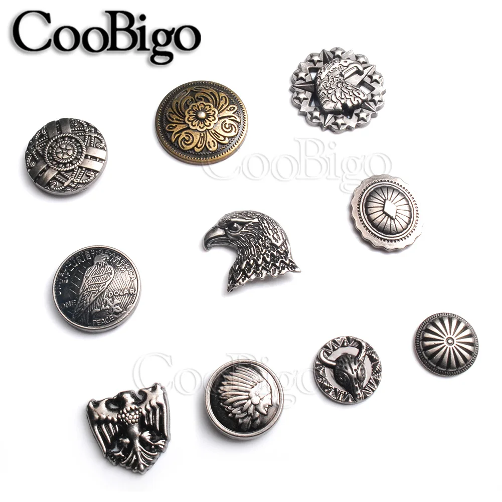 10sets Pewter Studs Rivet Spikes DIY Leather Craft Bracelet Punk Rock Garment Shoe Bag Pets Collar Parts Flower Shield eagle