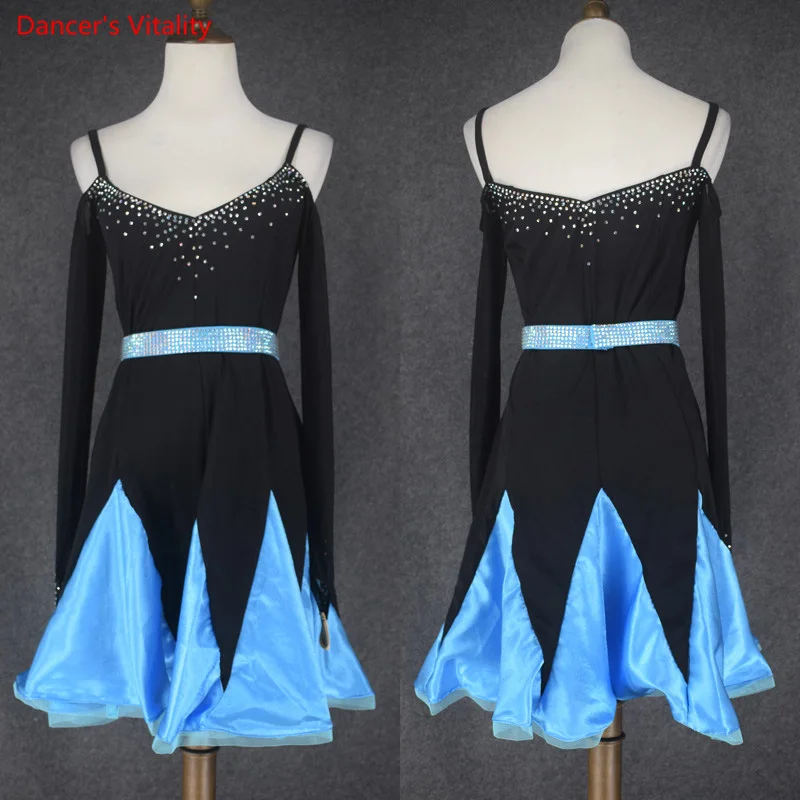 short dress vs belt Старший Для женщин туфли для латинских танцев платья для бальных танцев сальса танцы вальса Костюмы для наших дам дети девочки хип-хоп конкурсной/тренировочные Костюмы - Цвет: short dress vs belt