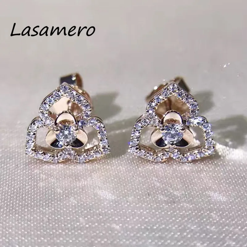 LASAMERO 0.076CTW серьги с натуральным бриллиантом 18 K белое золото бриллианты гвоздики