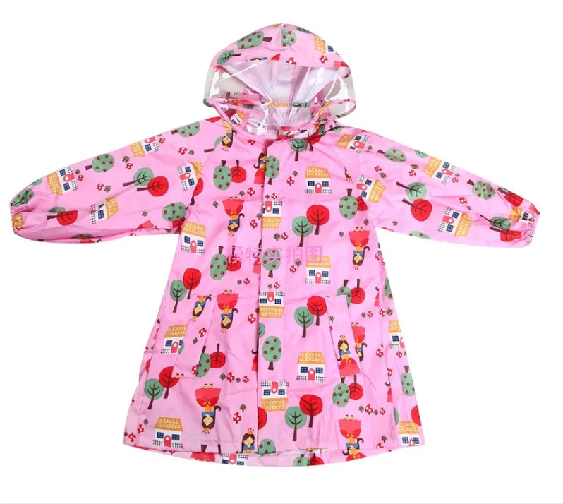 

Children girl boy polyester blue pink cartoon raincape raincoat primary school rainwear kid students cartoon poncho with hat