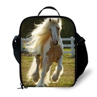 horse print kids lunch bag durable insulated lunchbox small black lunch box for children boys customized cooler bag