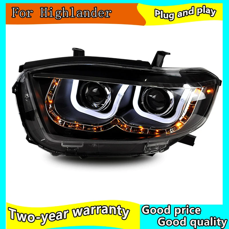 Автомобильный Стайлинг для Toyota 2009-2011 фара Highlander светодиодный фар DRL двойной U