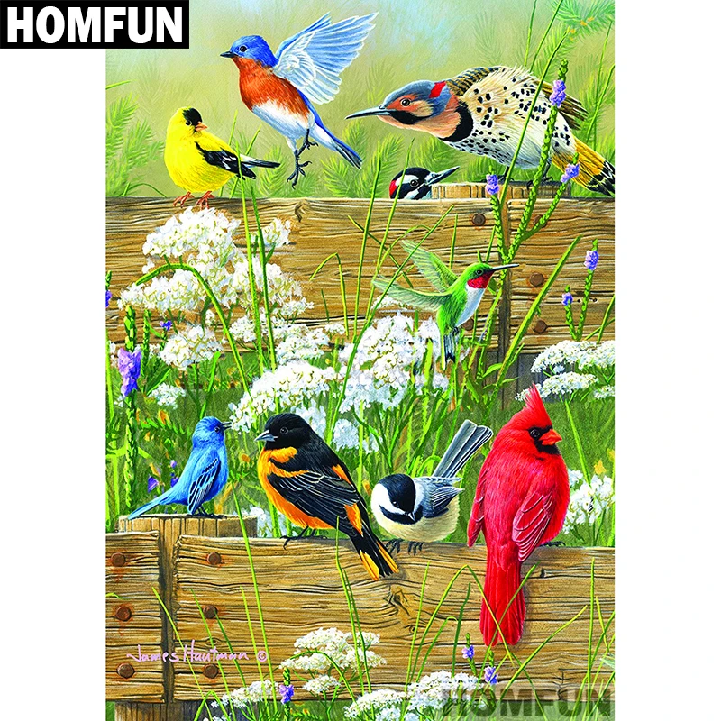 Алмазная живопись HOMFUN A01764 полноразмерная/круглая вышивка птица и цветок 5D для