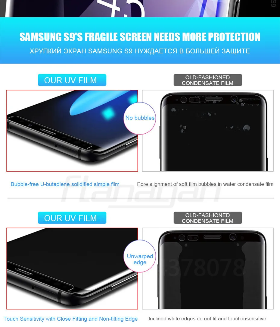 Ультрафиолет закаленное стекло для samsung Galaxy S10 S9 S8 Plus S7 Edge 100D полный жидкий клей протектор экрана для samsung Note 9 8 S10E