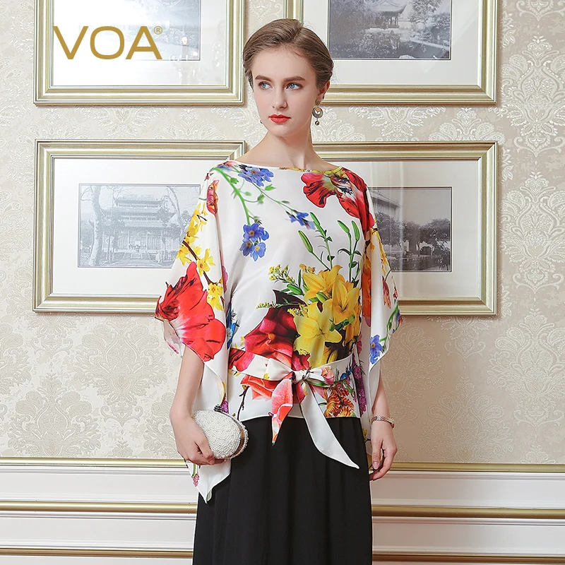Женская шелковая рубашка VOA Повседневная блузка большого размера 5XL на шнурках с