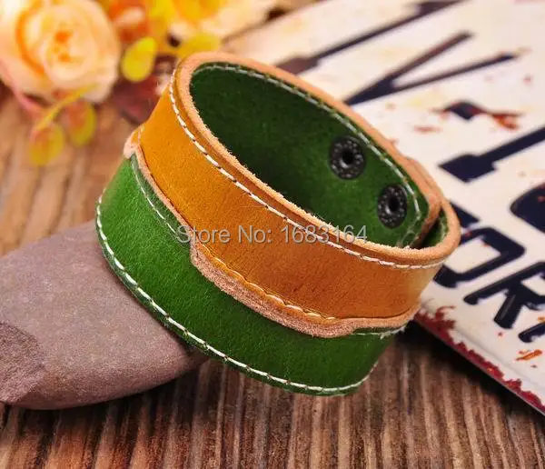 Желтый и зеленый кожаный браслет наручная повязка наручник обертывание