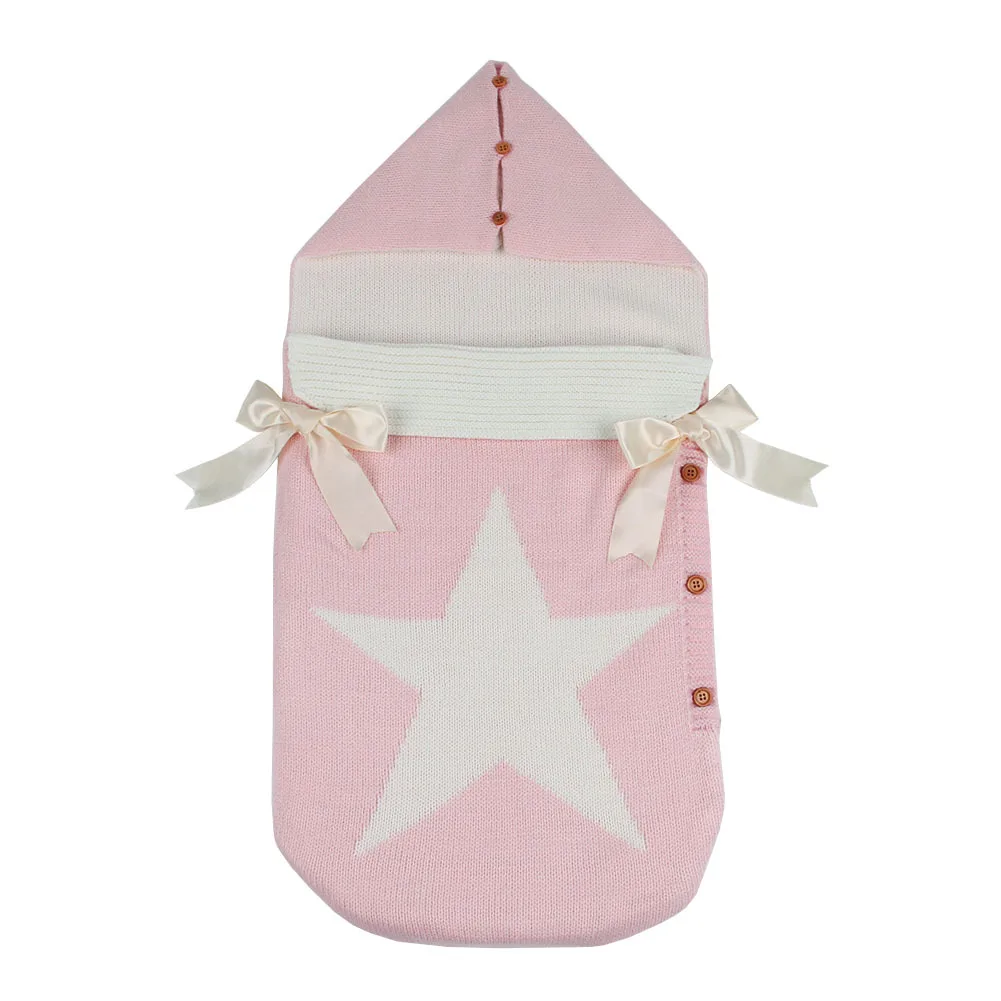 Pink Детские спальные мешки, вязаный конверт, коляска для новорожденных, весна-осень, детская утепленная вязаная теплая прогулочная коляска, спальный мешок для детей - Цвет: Pink