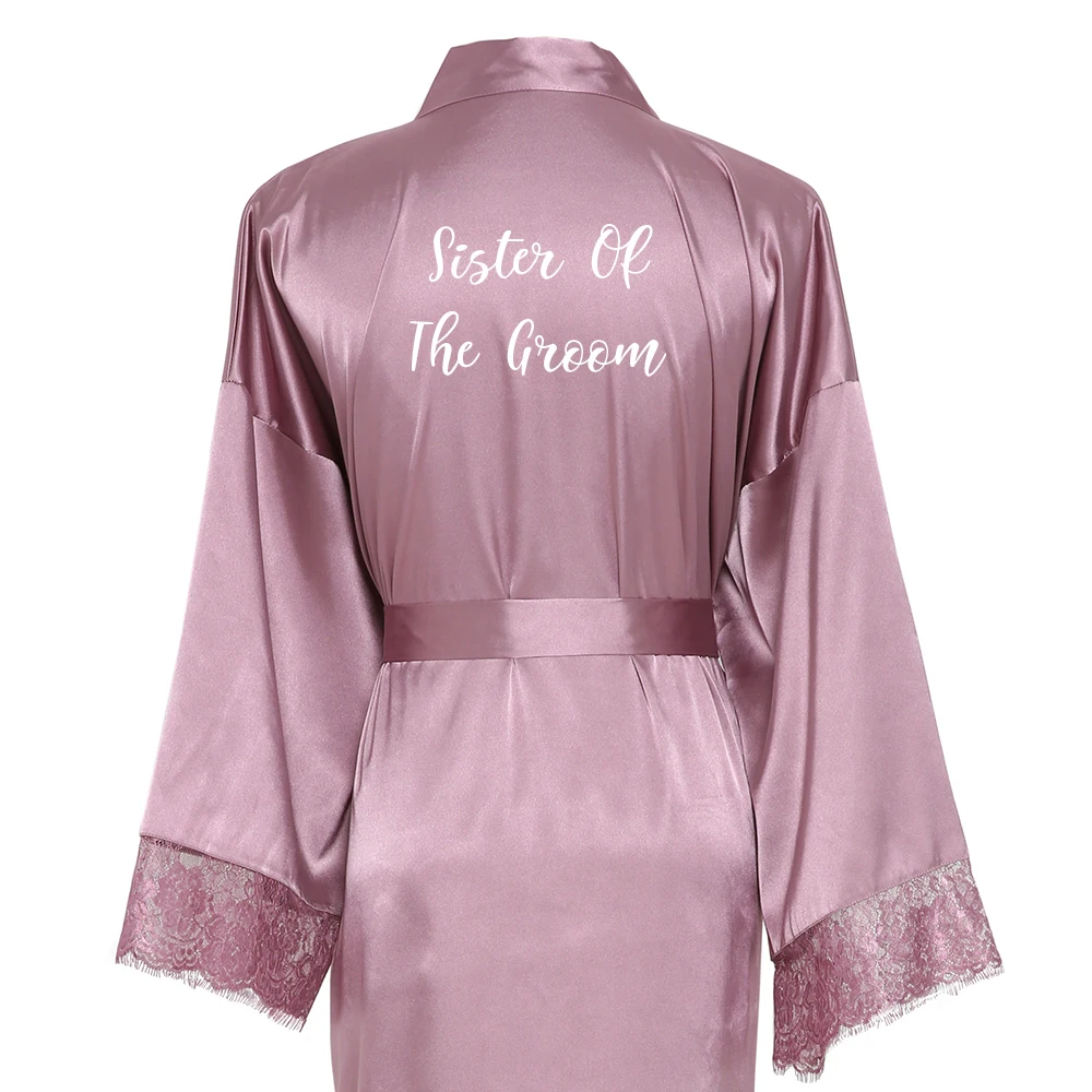 mauve Sister groom Owiter подружки невесты лилового цвета длинное простое кимоно для матери невесты шелковое атласное Ночное Платье Халаты для невесты халат кружевной халат для женщин - Цвет: mauve Sister groom