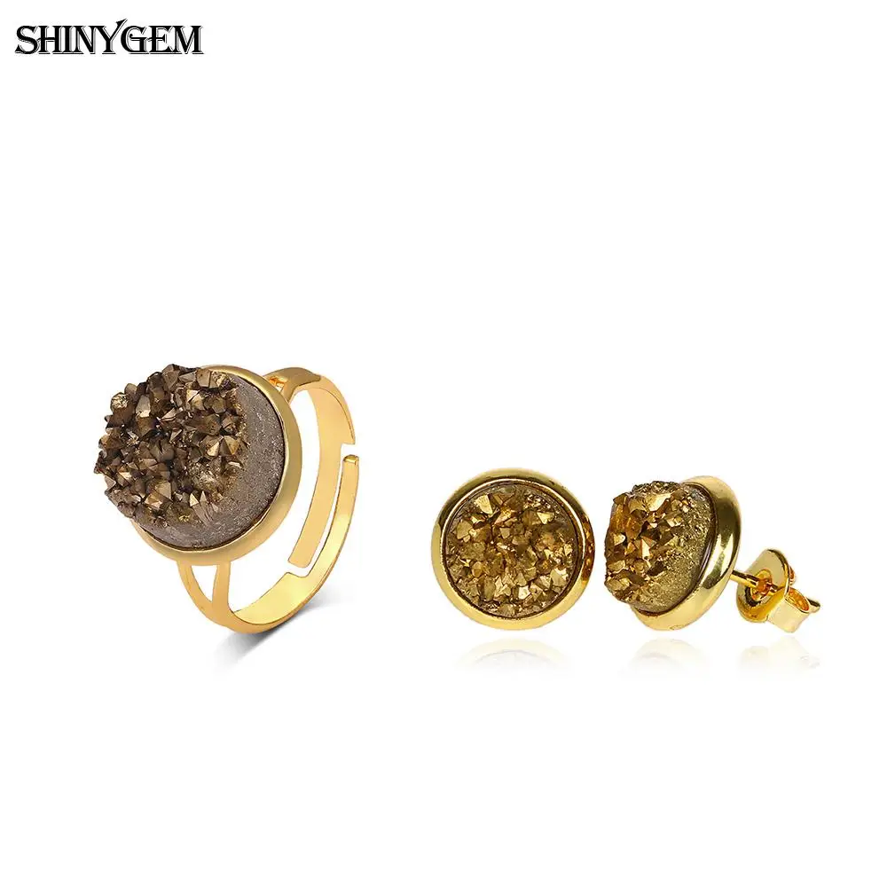 Женские серьги-кольца ShinyGem серьги с натуральным кристаллом Druzy ювелирные наборы