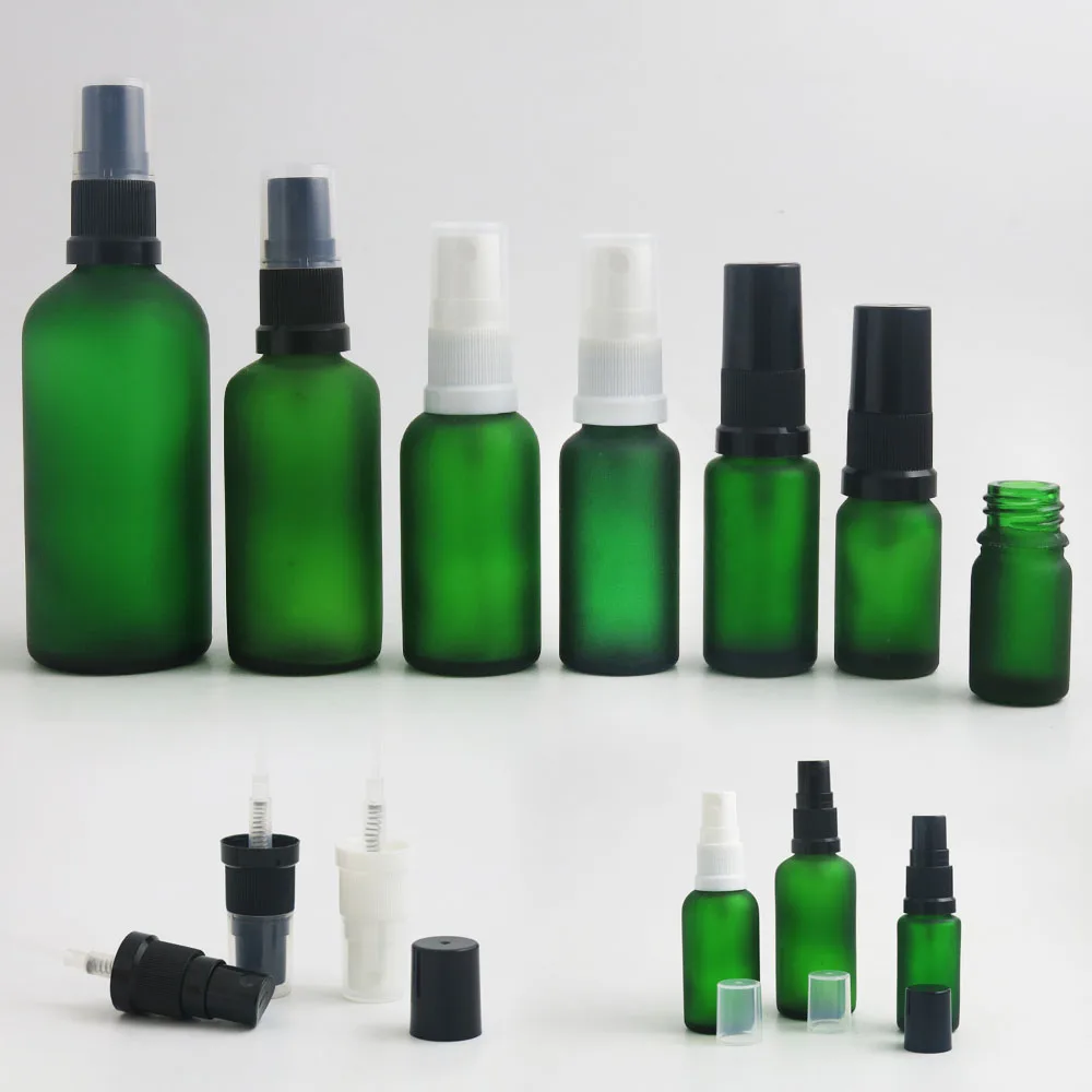 

360 x 5ml 10ml 15ml 20ml 30ml 50ml 100ml Frost Green Glass Essence Oil Bottle With Mist Sprayer Bottle 1oz Perfume Atomizer