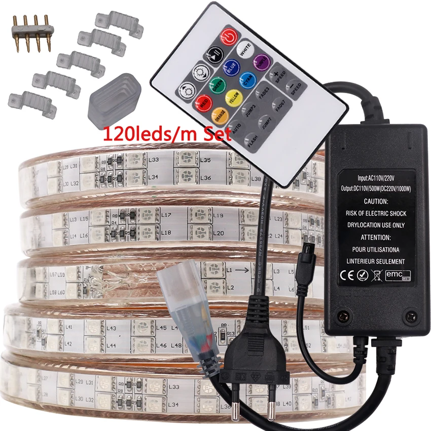 1 комплект Светодиодная лента 220 В переменного тока RGB 5050 SMD Водонепроницаемая