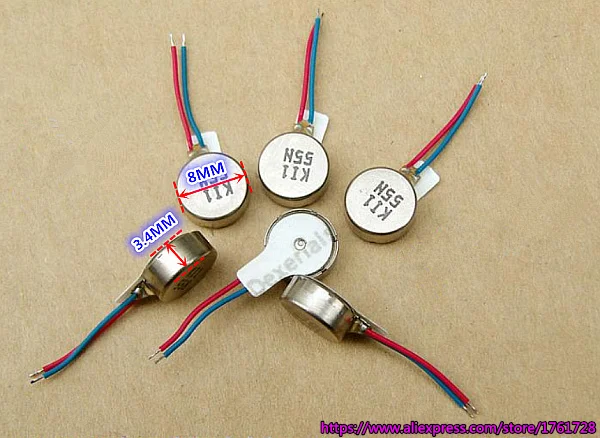 100pcs/lot 8*3.4mm DC motor 3.7V flat vibrating 3V-5V 8mm button ~ | Motor