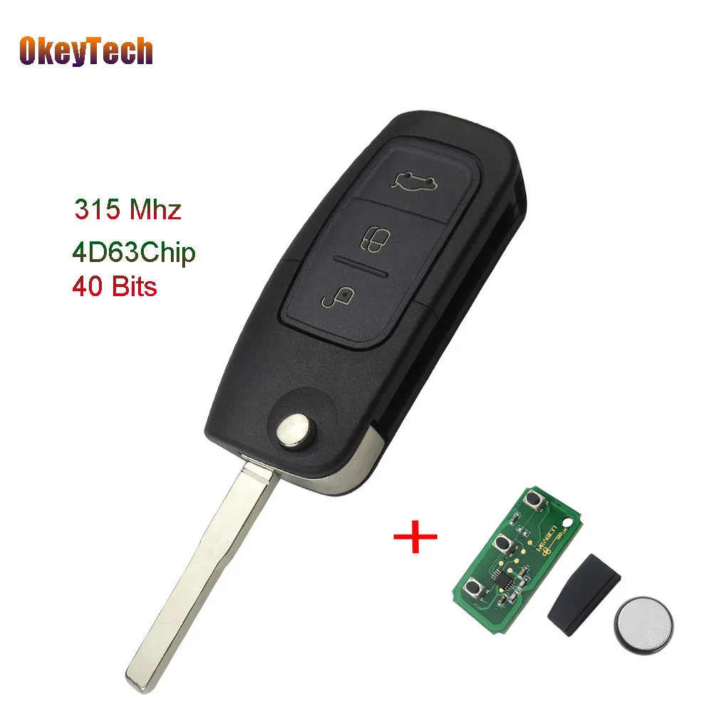 

OkeyTech 315Mhz 4D63 Chip 3 Buttons Flip Folding Remote Control Key for Ford Focus Fiesta S C Max 2013 Fob Case With HU101 Blade
