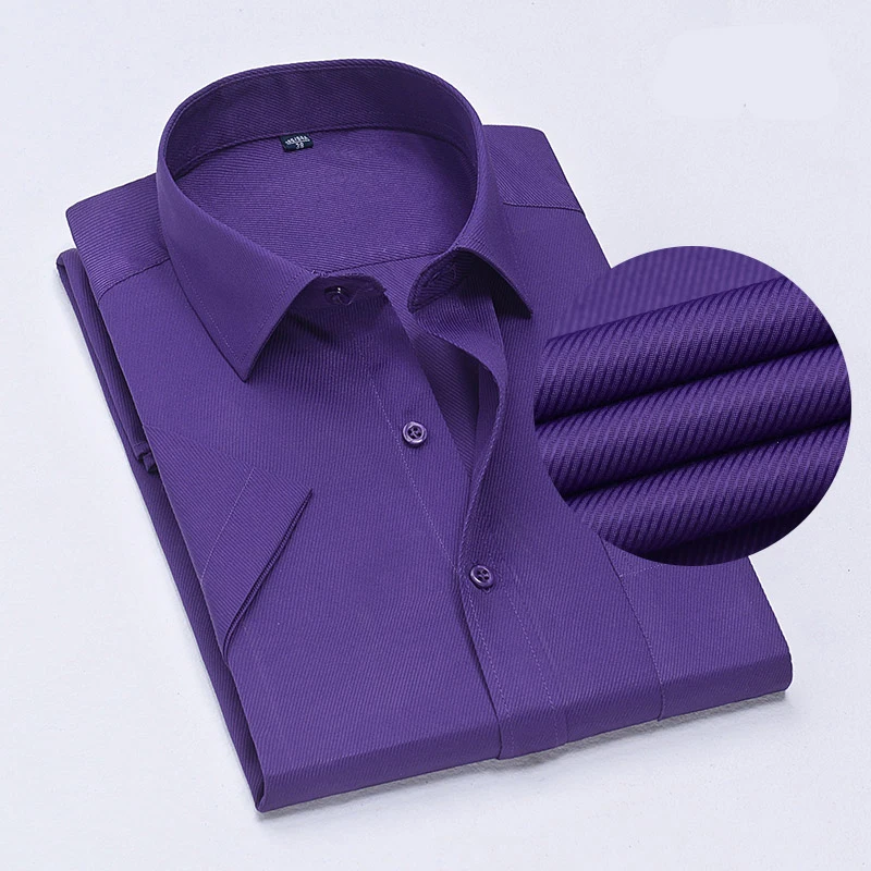 Aoliwne 2020 brand men short dress sleeve shirt purple smart casual summer shirts flannel high quality Blouse shirt Social Shirt