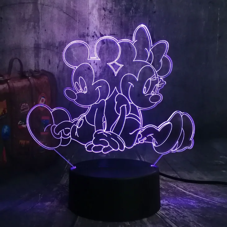 Mickey Minnie Новинка милый Микки Минни Маус Винни Тинкер Белл ИА Дональд Дак Базз 3D светодиодный светильник, Ночник декор для детей Рождественский подарок игрушка - Испускаемый цвет: Mickey Minnie