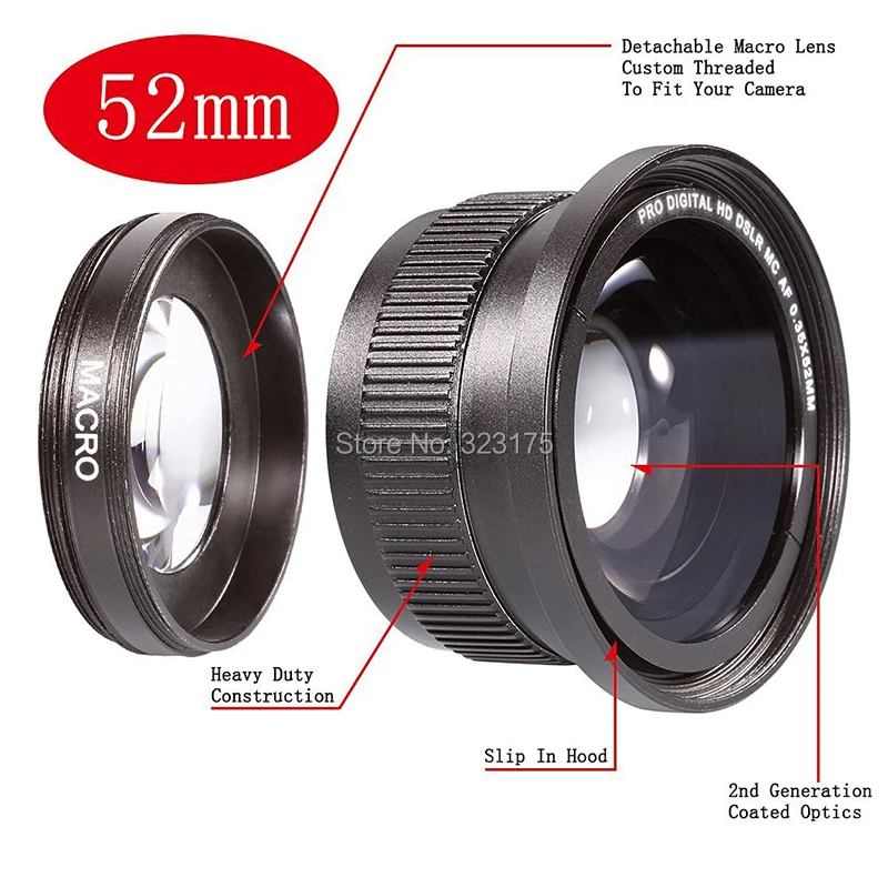 52 мм 0.35x Супер Рыбий Глаз Широкоугольный Объектив для ММ Nikon D7100 D7000 D5200 D5100 D5000 D3100 D90