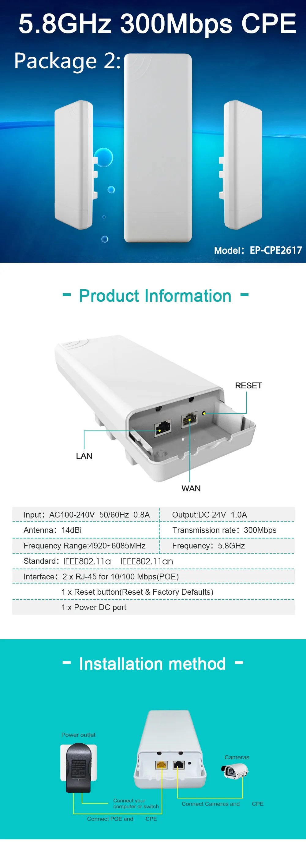 Чипсет CPE AR9531 wifi маршрутизатор wifi repetidor gama larga 300 Мбит/с 2,4 маршрутизатор AP al aire libre CPE AP puente маршрутизатор cliente