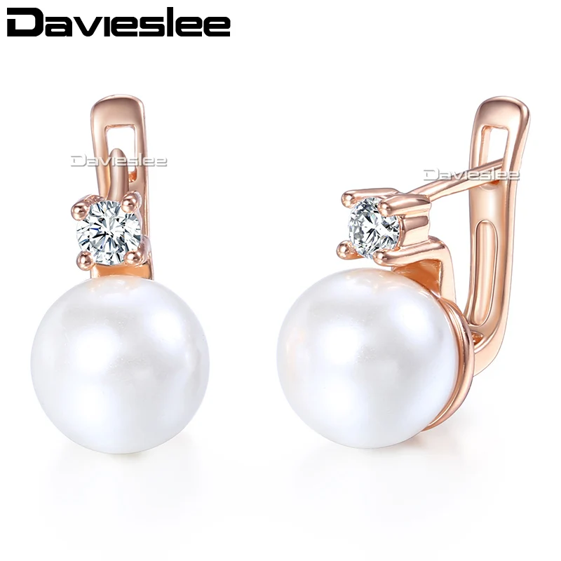 Davieslee, жемчужные серьги-гвоздики для женщин, 585, розовое золото, с короной со стразами, женские серьги-гвоздики, модные ювелирные изделия, подарок DGE150 - Окраска металла: GE128