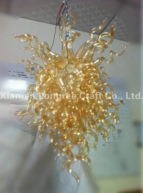 

Contemporary Pendant Lamp LED Light Source European Italian Style Amber Colored Hand Blown Murano Glass Shade Chandelier