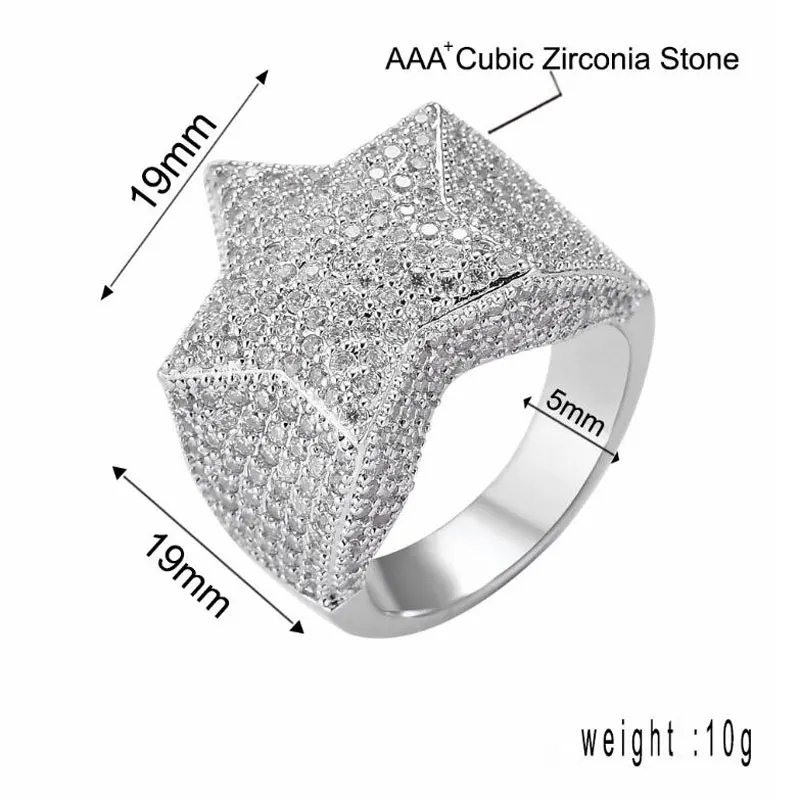 CSJ Hip Hop Rings Bling Iced Out Star Ring Gold Silver Color Charm HipHop/Punk Men Jewelry | Украшения и аксессуары