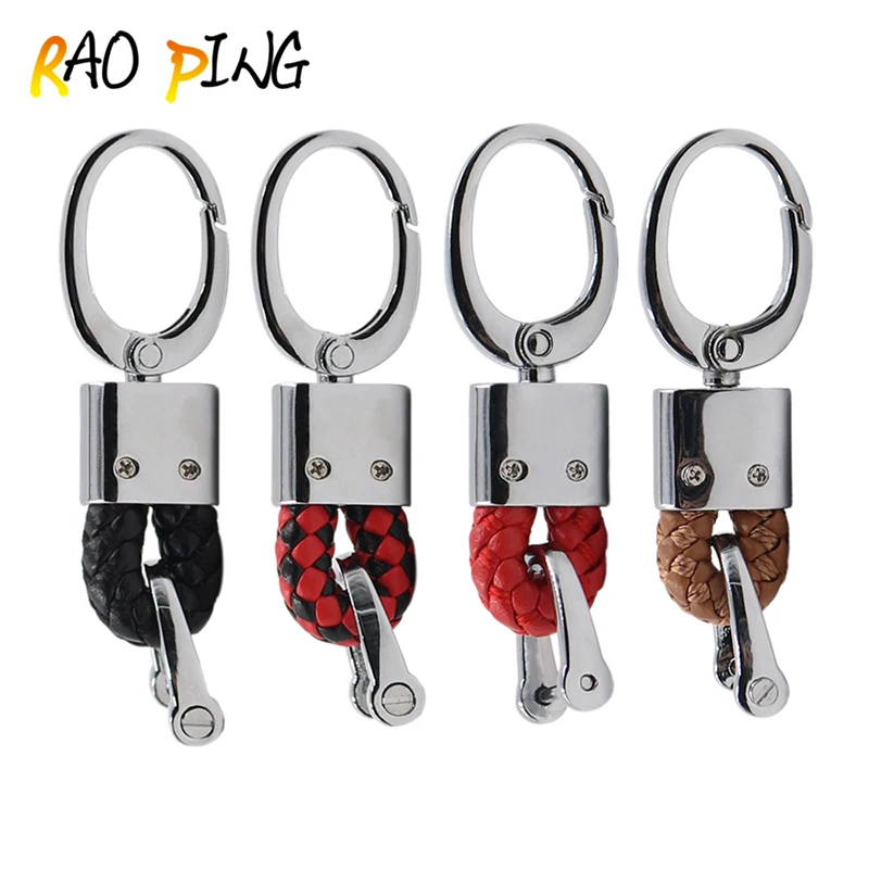 Raoping 1PC Metal and Leather Key Ring KeyChain Black Red Brown Coffee Color Auto Accessories For Man Women Gift Keychain on Bag |