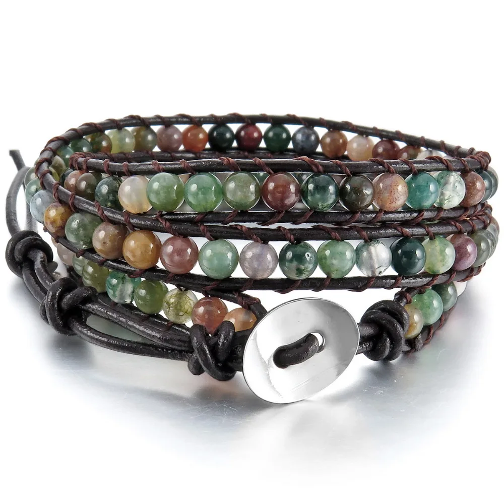 

Men Women Alloy Charm Genuine Leather Adjustable Vintage Bracelet Bangle Cuff Rope Bead 3 Wrap Free Shipping