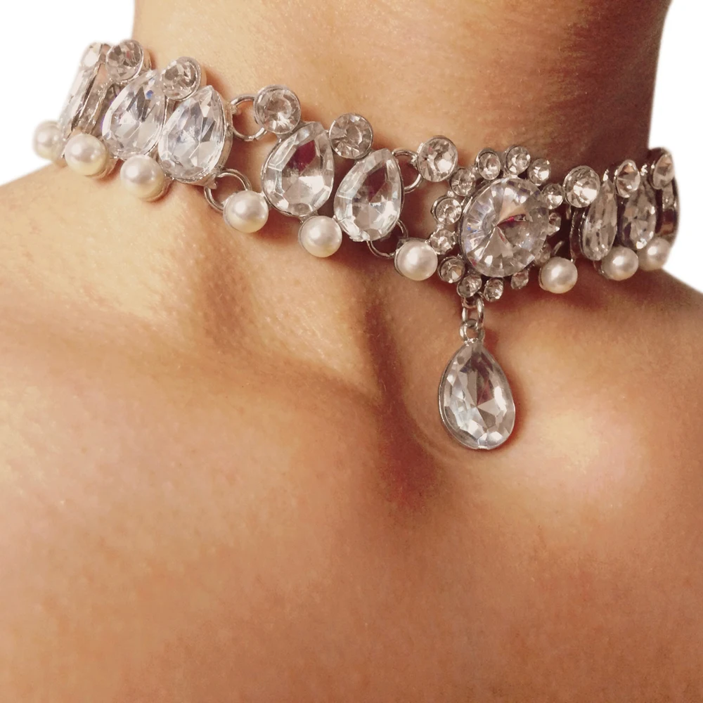 Женское ожерелье с подвеской в виде капли воды серебристого цвета|pearls necklace