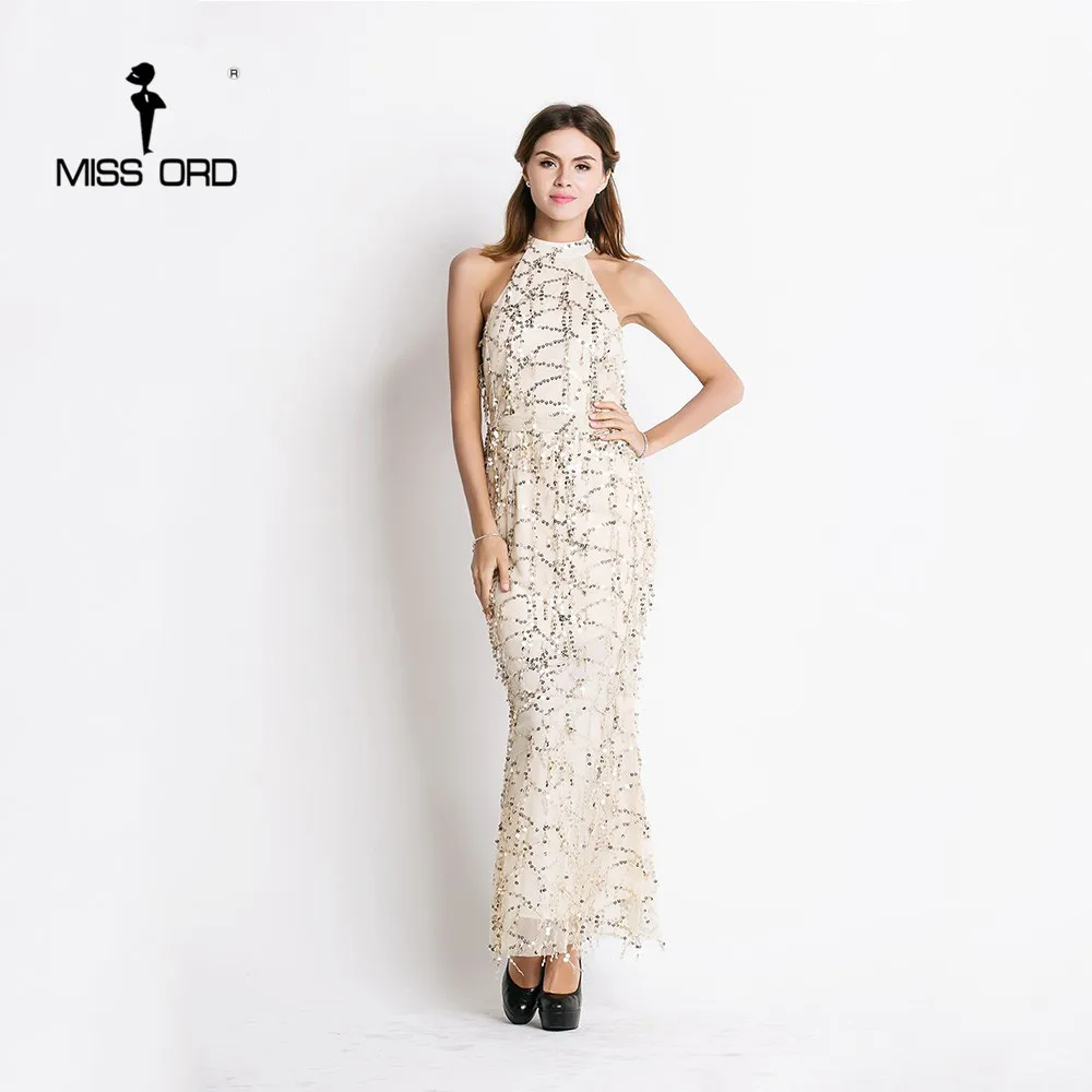 Платье с золотыми блестками Missord сексуальное платье без рукавов круглым вырезом