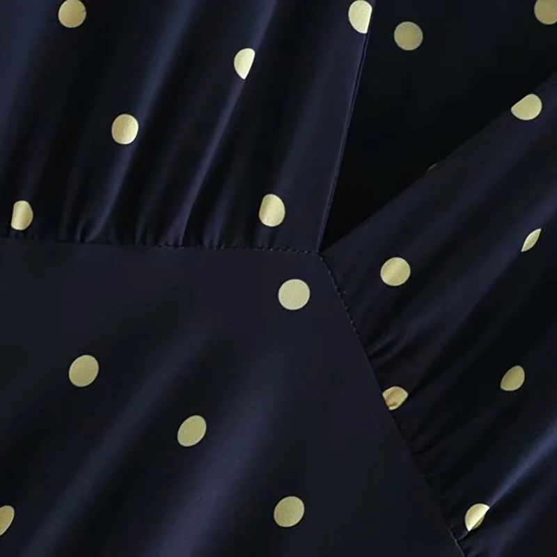 Женское винтажное шикарное платье макси с принтом в горошек коротким рукавом и